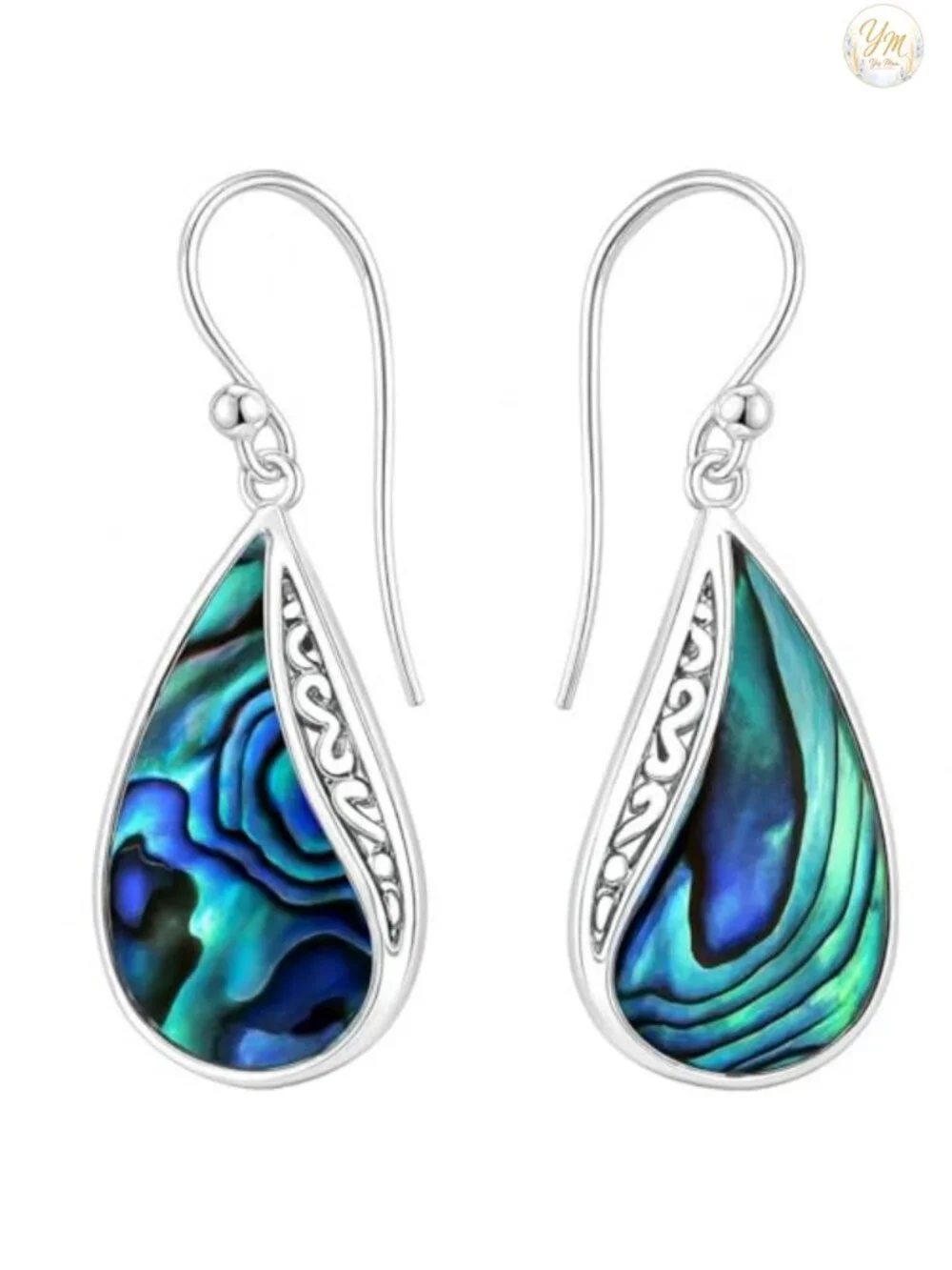 925 Sterling Silver Abalone Shell Dangle Earrings Women Boho Coastal Fishhook